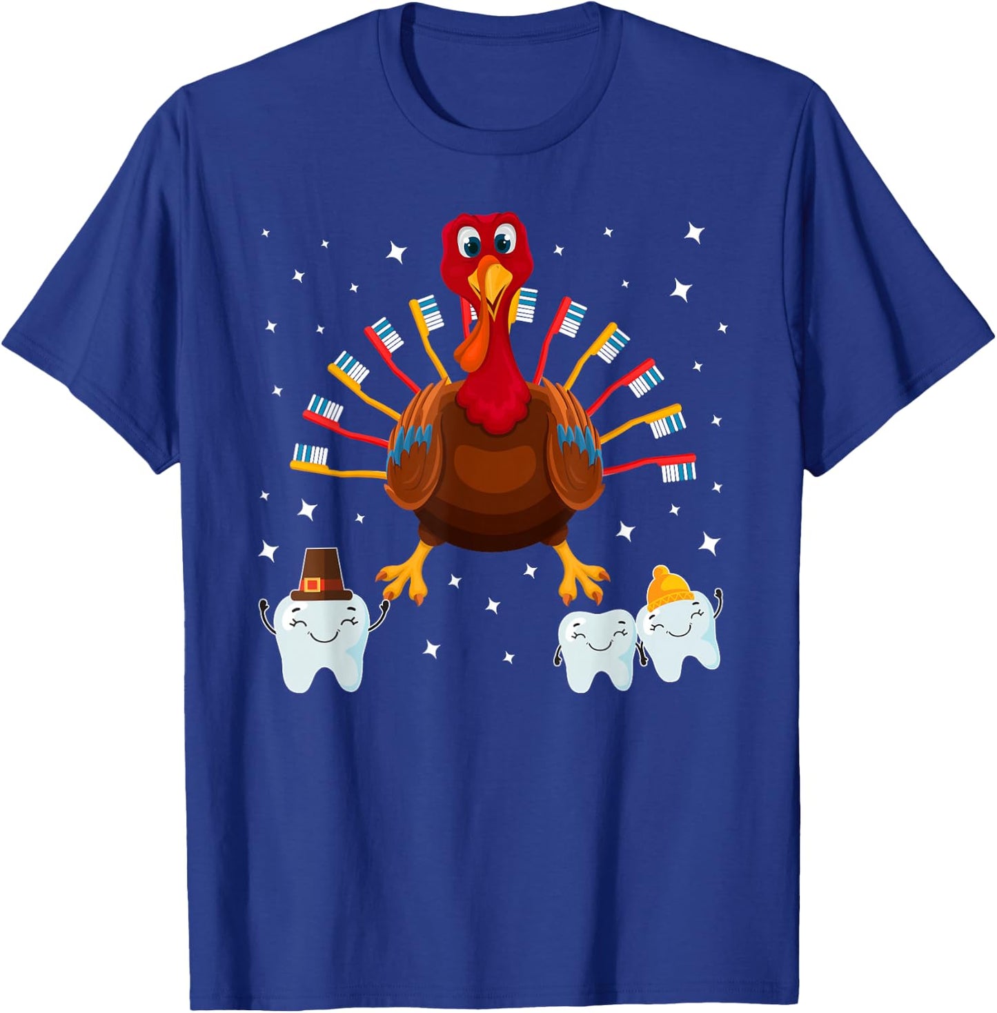 Happy Thanksgiving Cute Turkey Teeth Toothbrush Dental T-Shirt - T-Shirt | Royal