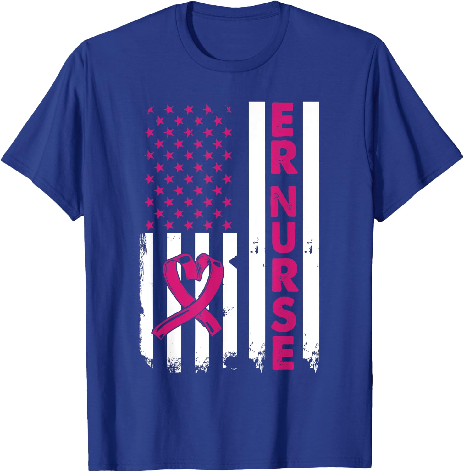Er Nurse American Flag Nurse Life Breast Cancer Awareness T-Shirt - T-Shirt | Royal
