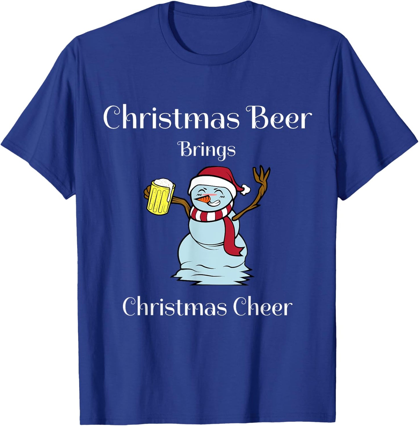 Funny Cute Festive Christmas Beer Snowman Design T-Shirt - T-Shirt | Royal