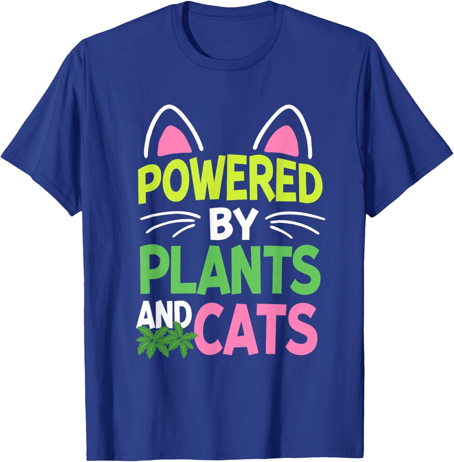 Powered By Plants and Cats Lover Vegan Cat Owner T-Shirt - T-Shirt | Royal