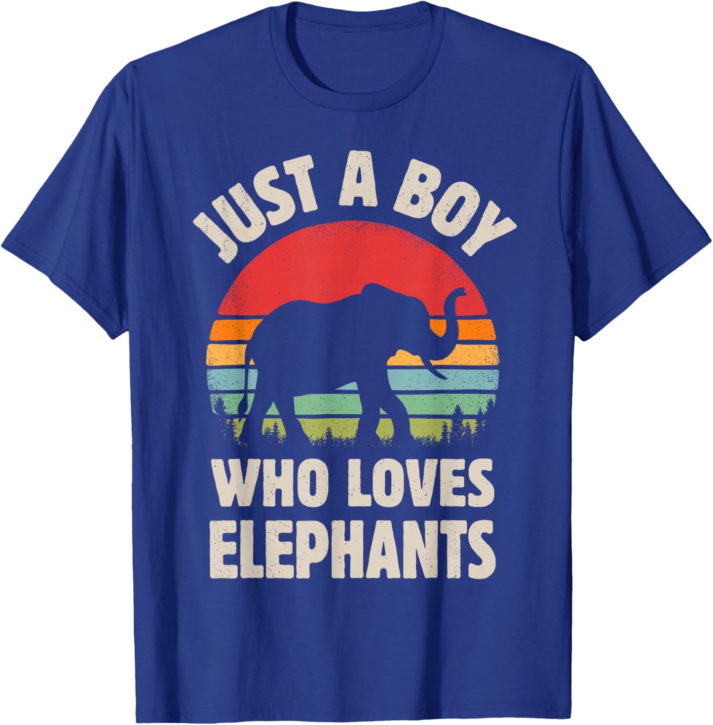 Elephant Just A Boy Who Loves Elephants Retro Vintage Sunset T-Shirt - T-Shirt | Royal