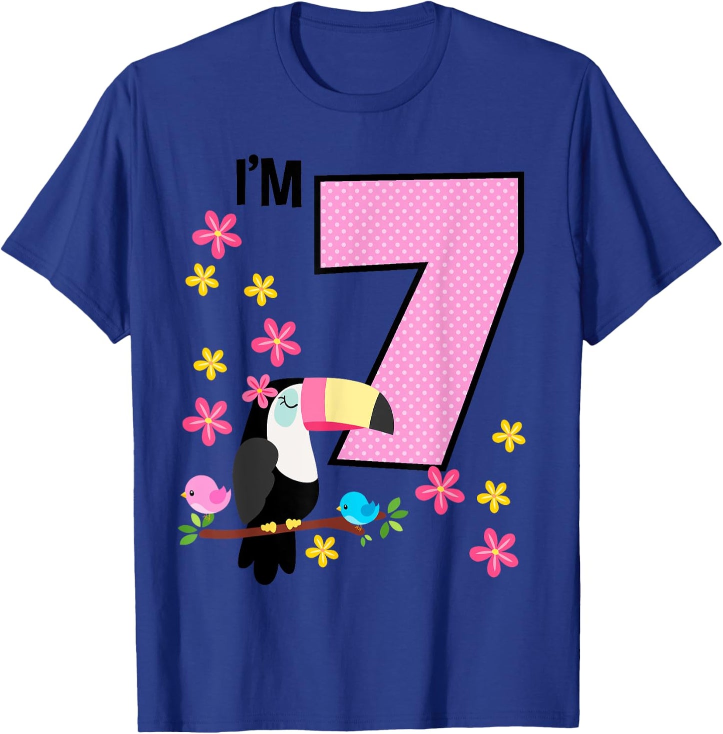 Toucan 7th Birthday 7 Year Old Birthday Girl Tropical Birds T-Shirt - T-Shirt | Royal