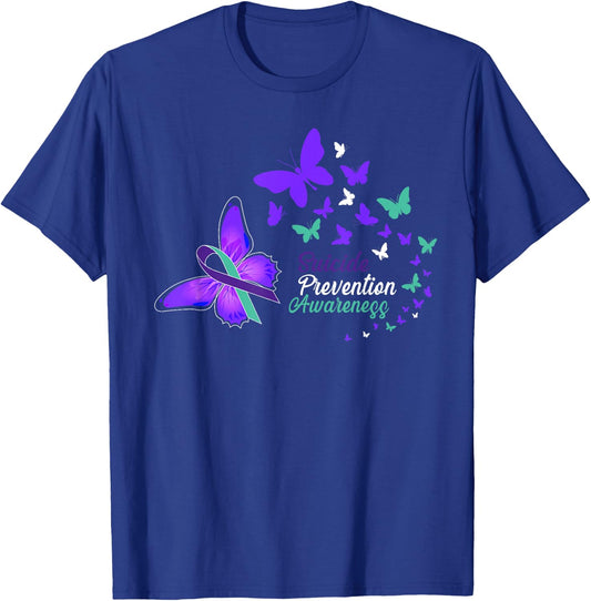 Suicide Prevention Awareness Butterflies Gift T-Shirt - T-Shirt | Royal