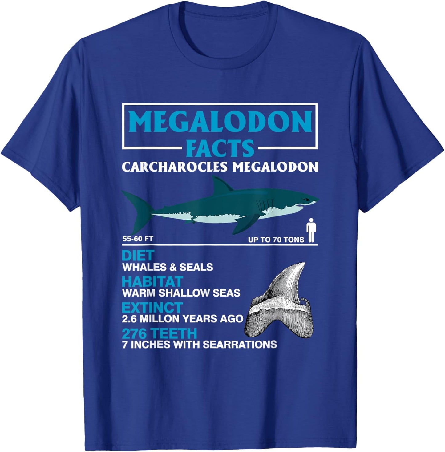 Meg Megalodon Facts Carcharocles Megalodon Prehistoric Shark T-Shirt - T-Shirt | Royal