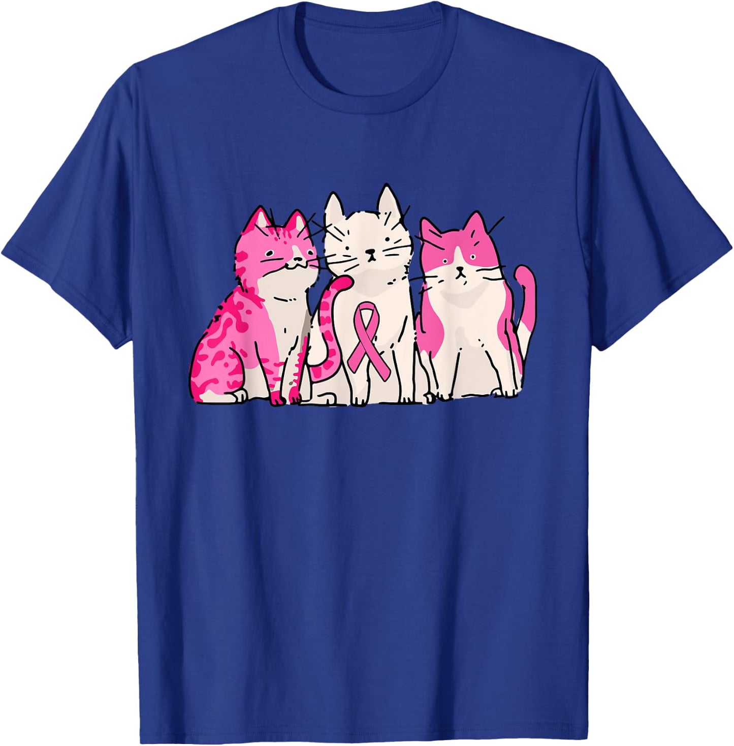 Cat Pink Ribbon Breast Cancer Awareness Cute Kitten Kitty T-Shirt - T-Shirt | Royal