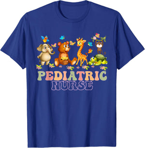 Pediatric Nurse Safari Baby Animals Nurse Appreciation Week T-Shirt - T-Shirt | Royal