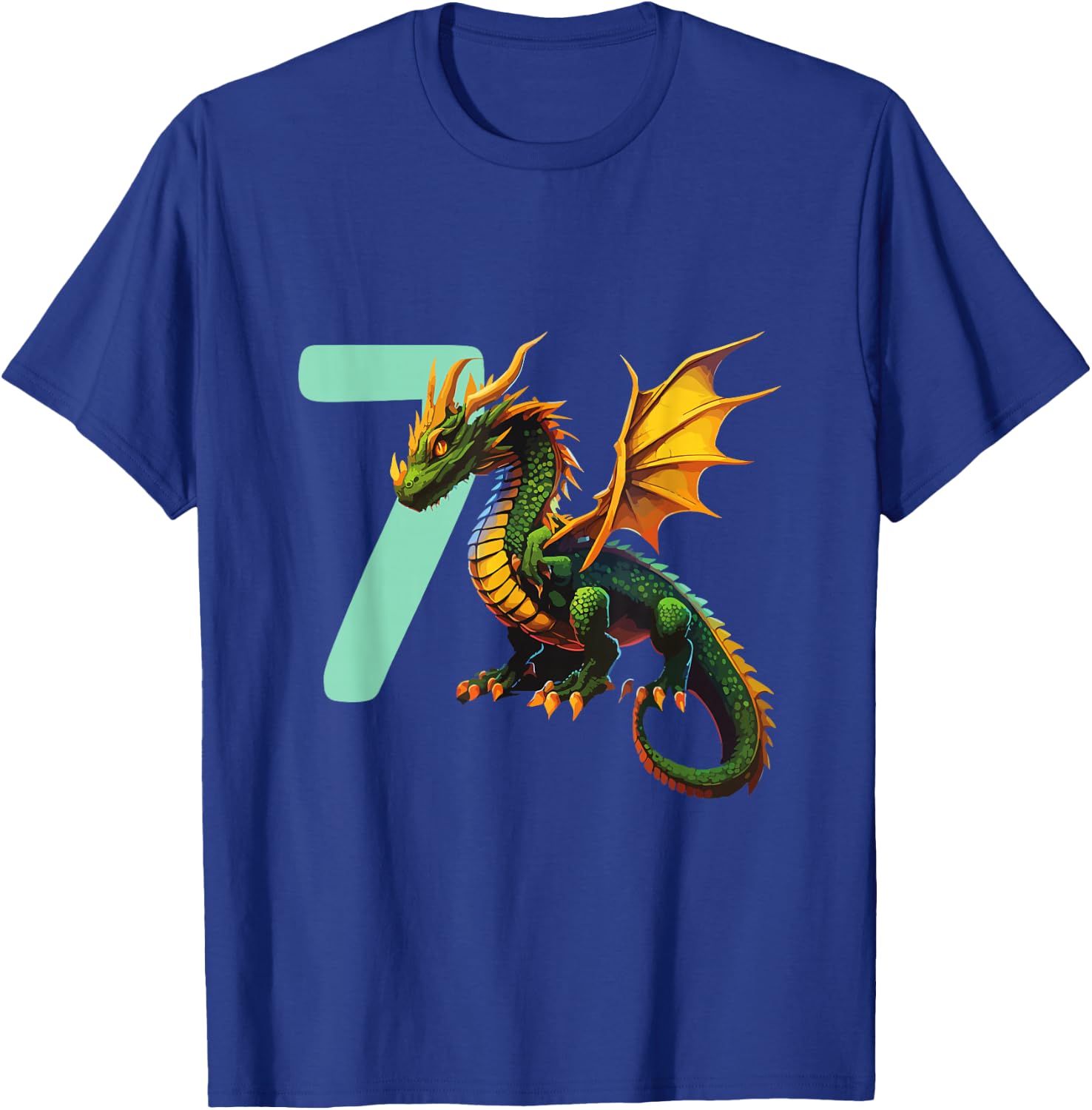 Children's Birthday Dragon 7 Years Boy Dragon Number Age , black T-Shirt - T-Shirt | Royal