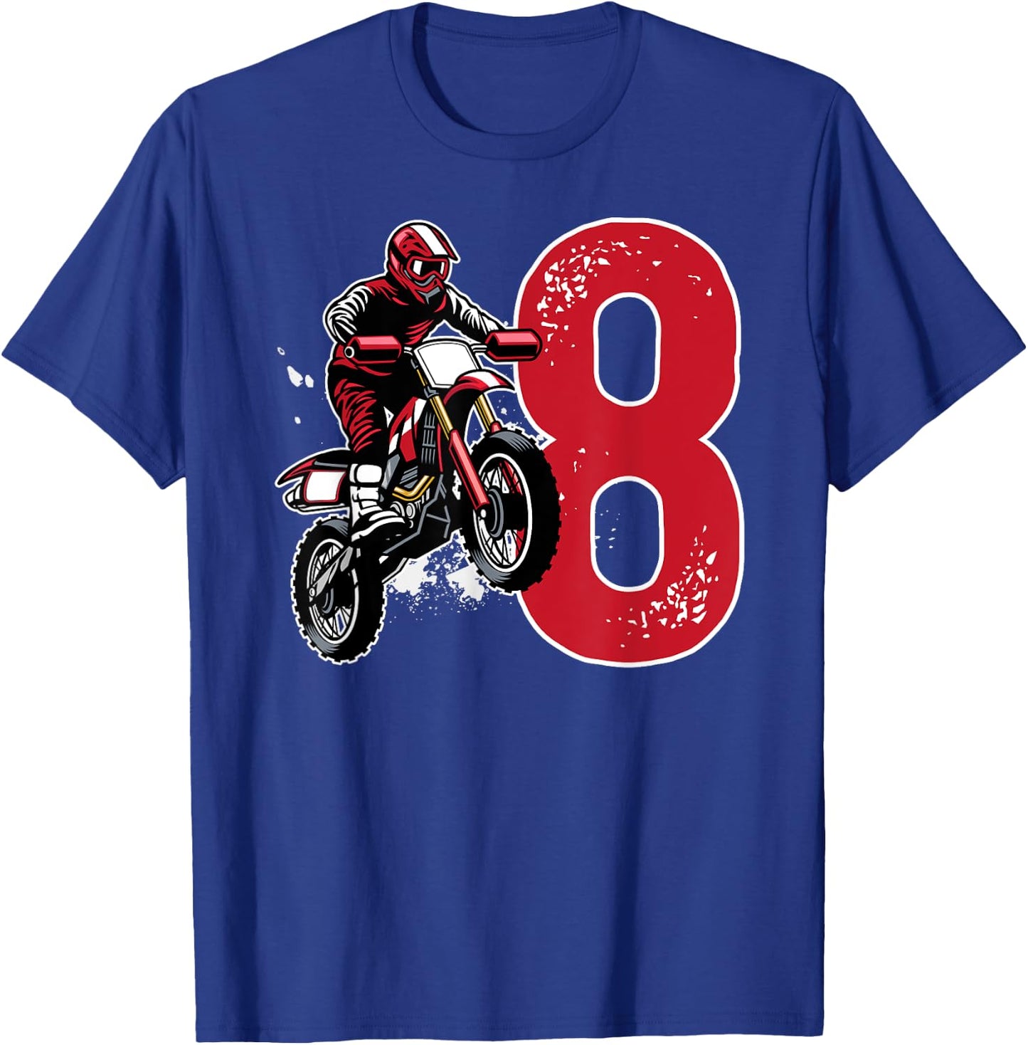 8th Birthday Party Dirt Bike Boy 8 Year Old Dirt Biker T-Shirt - T-Shirt | Royal