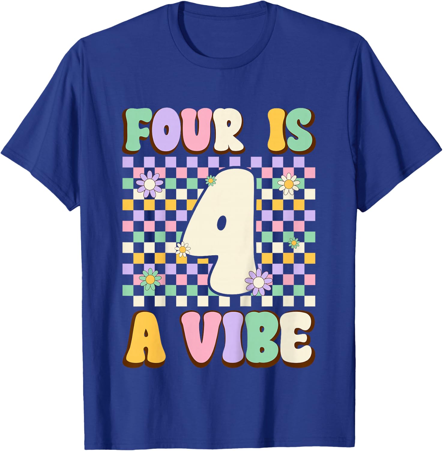 Kids Four Is A Vibe Groovy 4 Years Old 4th Birthday Party Kids T-Shirt - T-Shirt | Royal