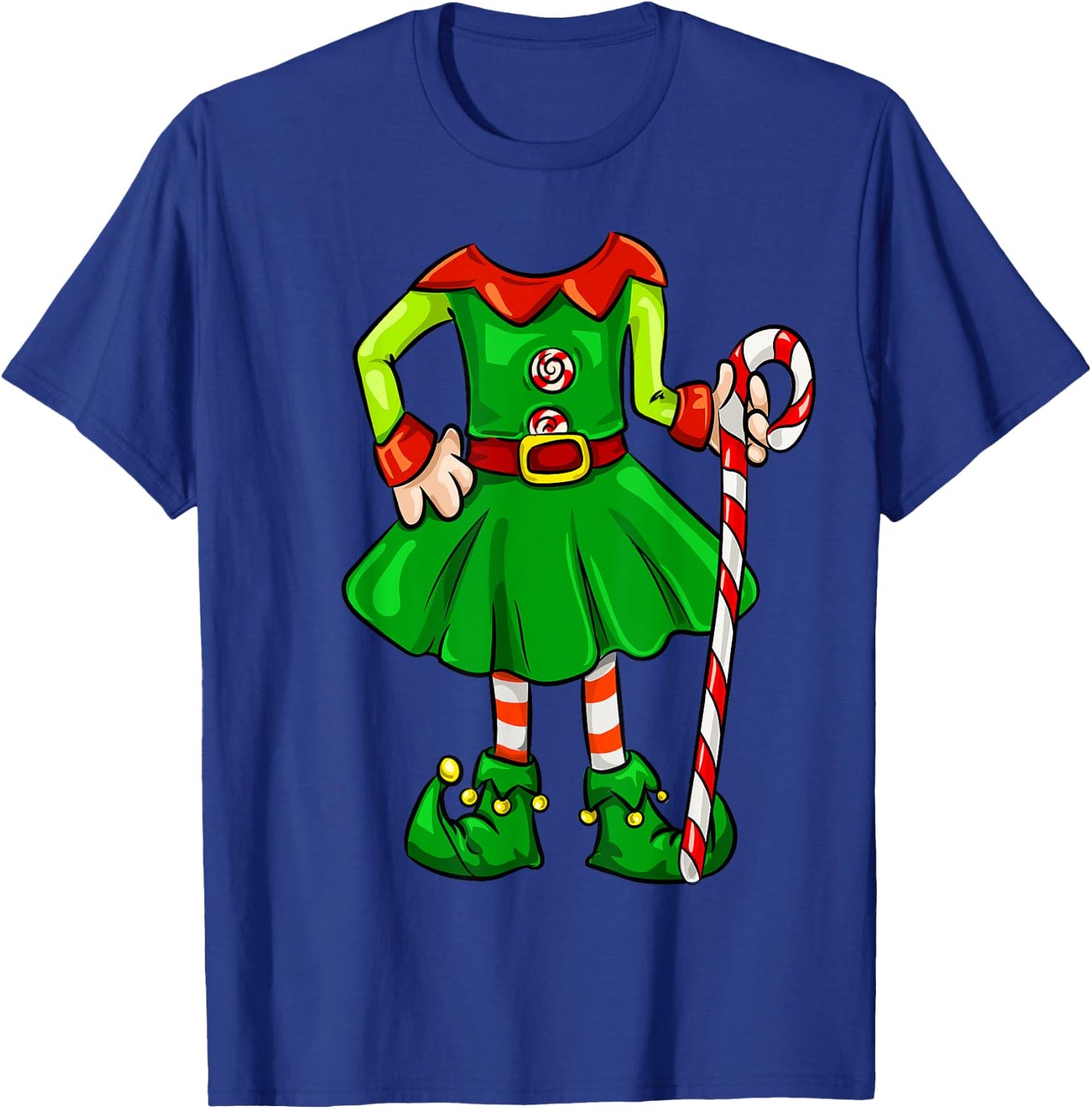 Funny Christmas Gift Cute Candy Cane Elf Girl Costume T-Shirt - T-Shirt | Royal