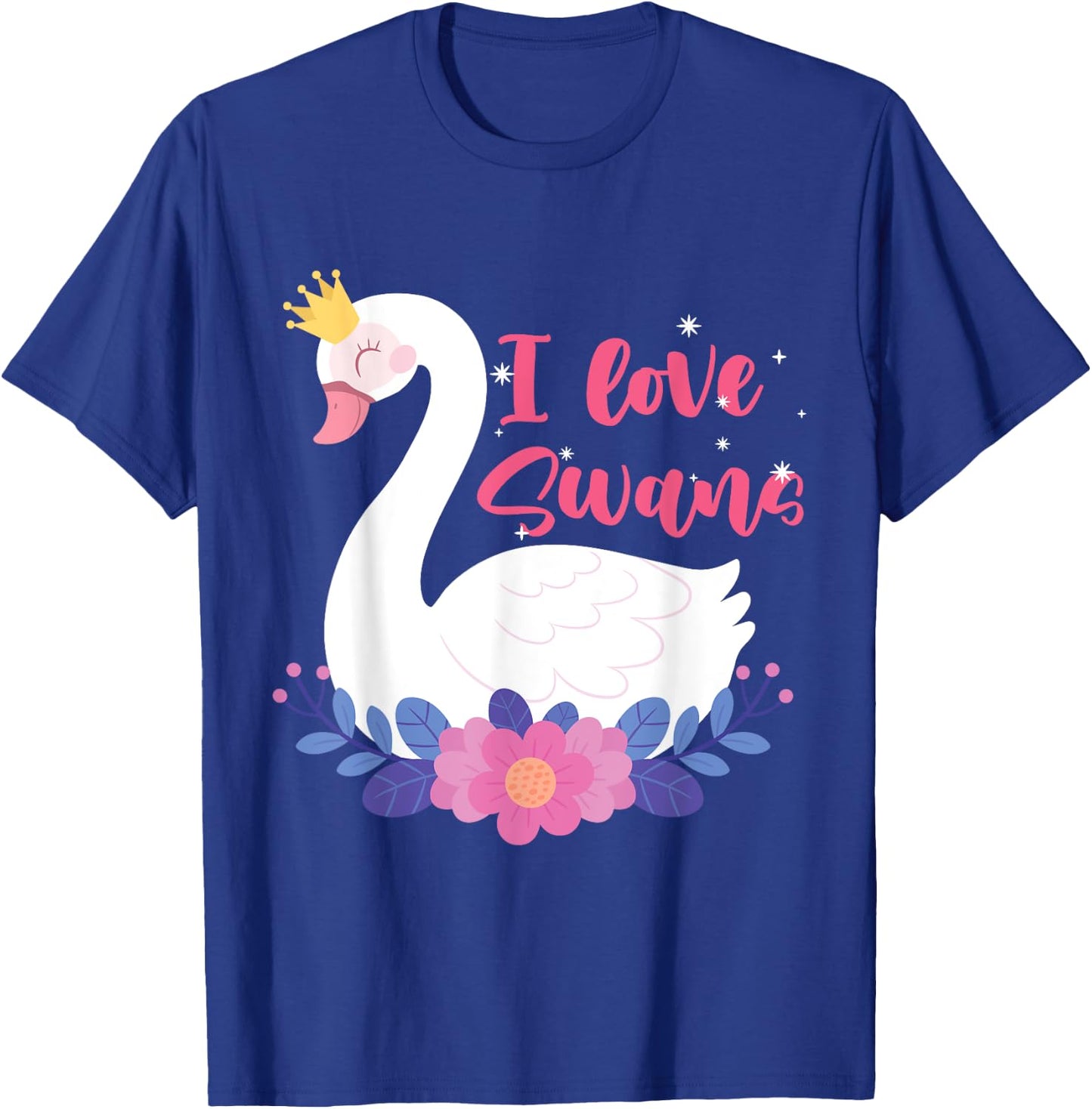 I Love Swans Bird Zoo Animal Lake Water Lily Flowers Crown T-Shirt - T-Shirt | Royal