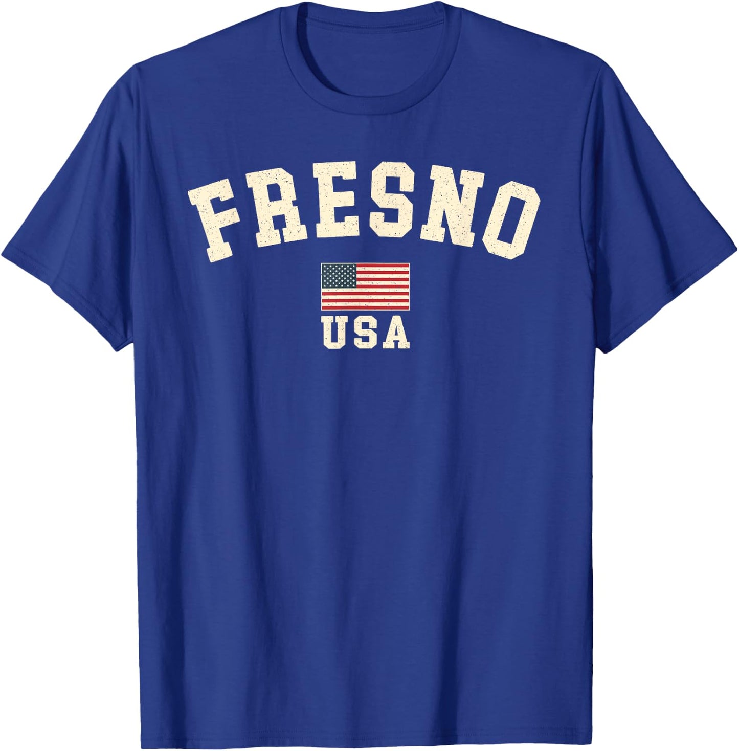 Vintage Fresno USA American Flag Souvenir California Retro T-Shirt - T-Shirt | Royal