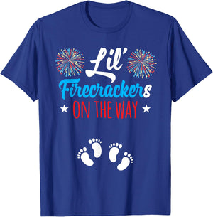 Mom of Twins Pregnancy Announcement 4th of July Pregnancy T-Shirt - T-Shirt | Royal