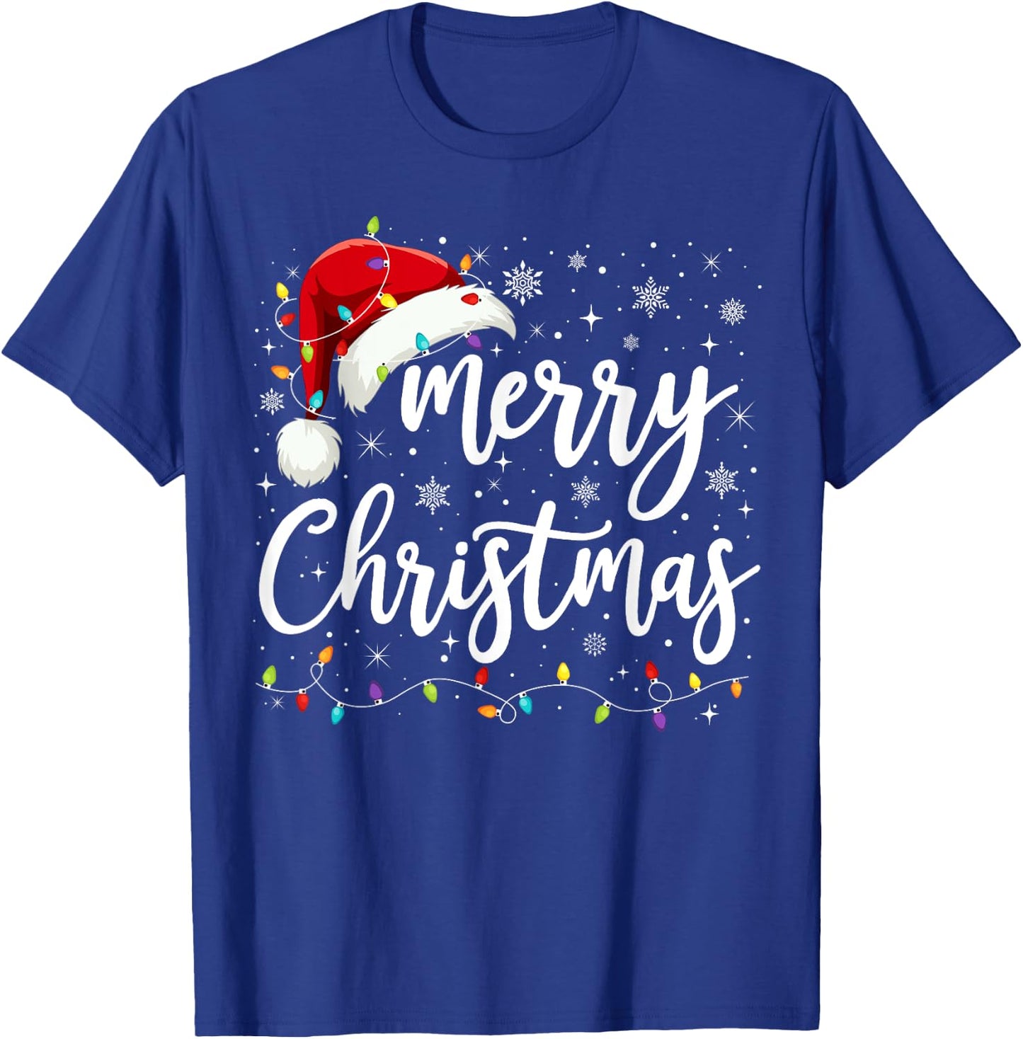 Merry Christmas Lights Red Santa Hat Xmas Family Men Women T-Shirt - T-Shirt | Royal
