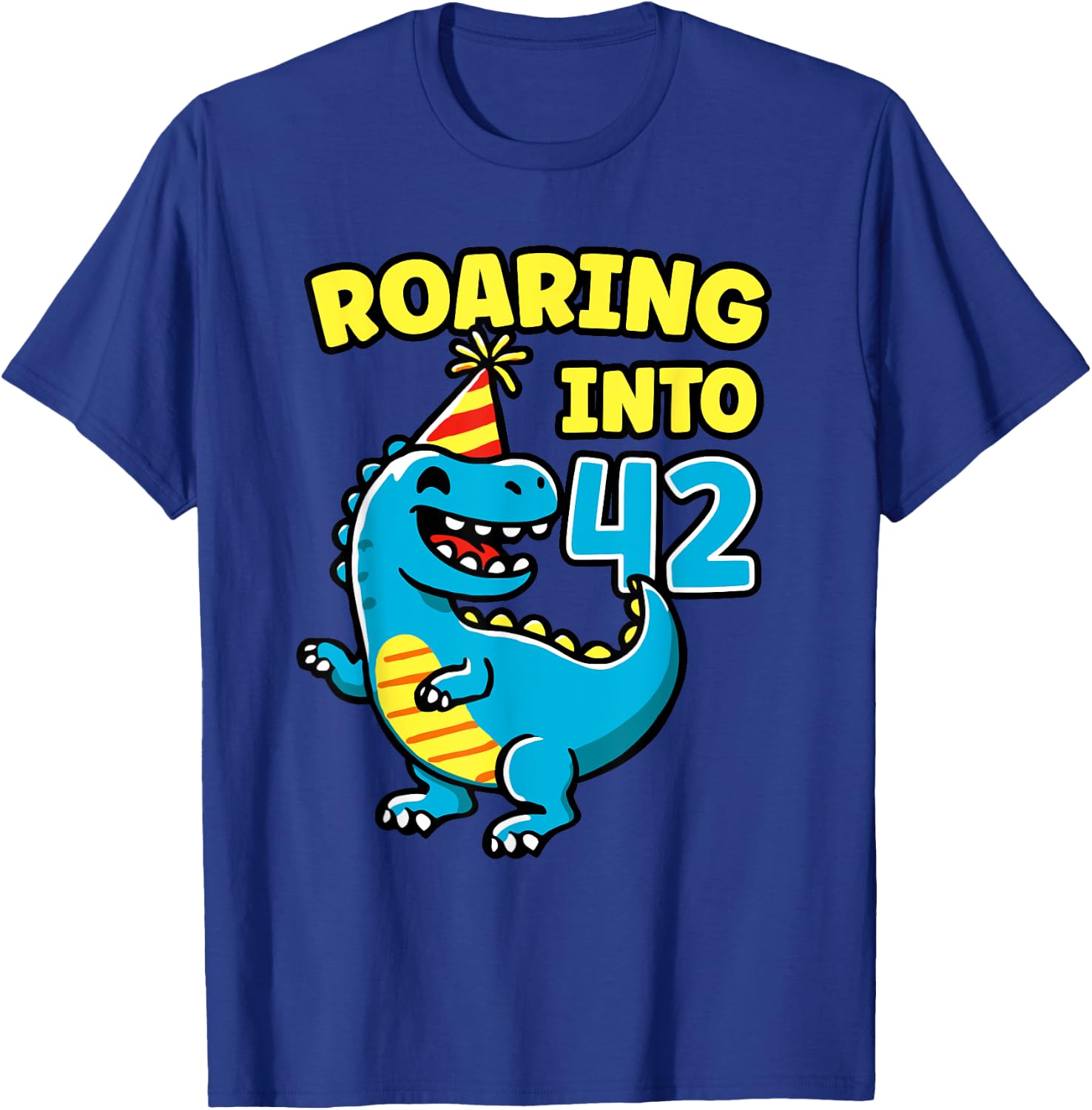 Roaring into 42 Dino 42nd Birthday Party 42 Years Funny T-Shirt - T-Shirt | Royal