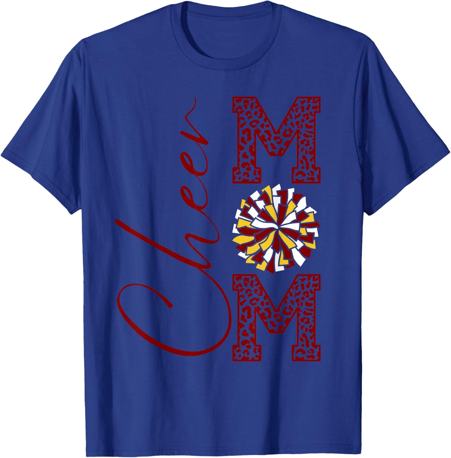 Cheer Mom | Maroon Gold White Burgandy Yellow Leopard Print T-Shirt - T-Shirt | Royal