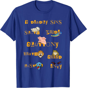 Seven Deadly Sins Lust Pride Gluttony Sloth Wrath Greed Envy T-Shirt - T-Shirt | Royal