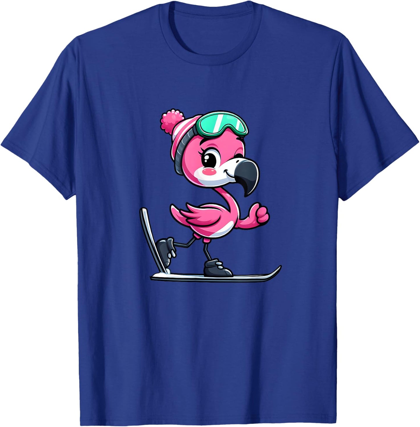 Comic Flamingo Skier T-Shirt - T-Shirt | Royal