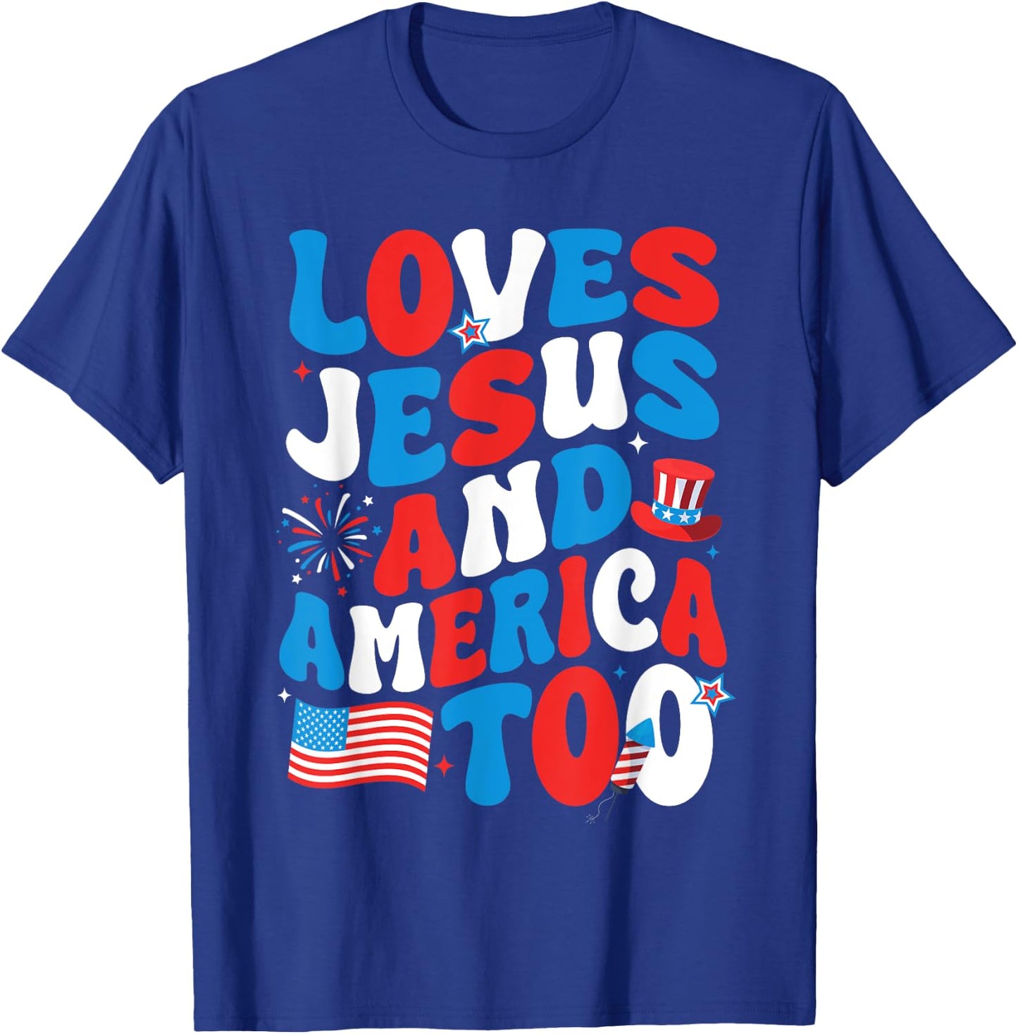 Patriotic Apparel: Loves god, America Too, Perfect for July T-Shirt - T-Shirt | Royal