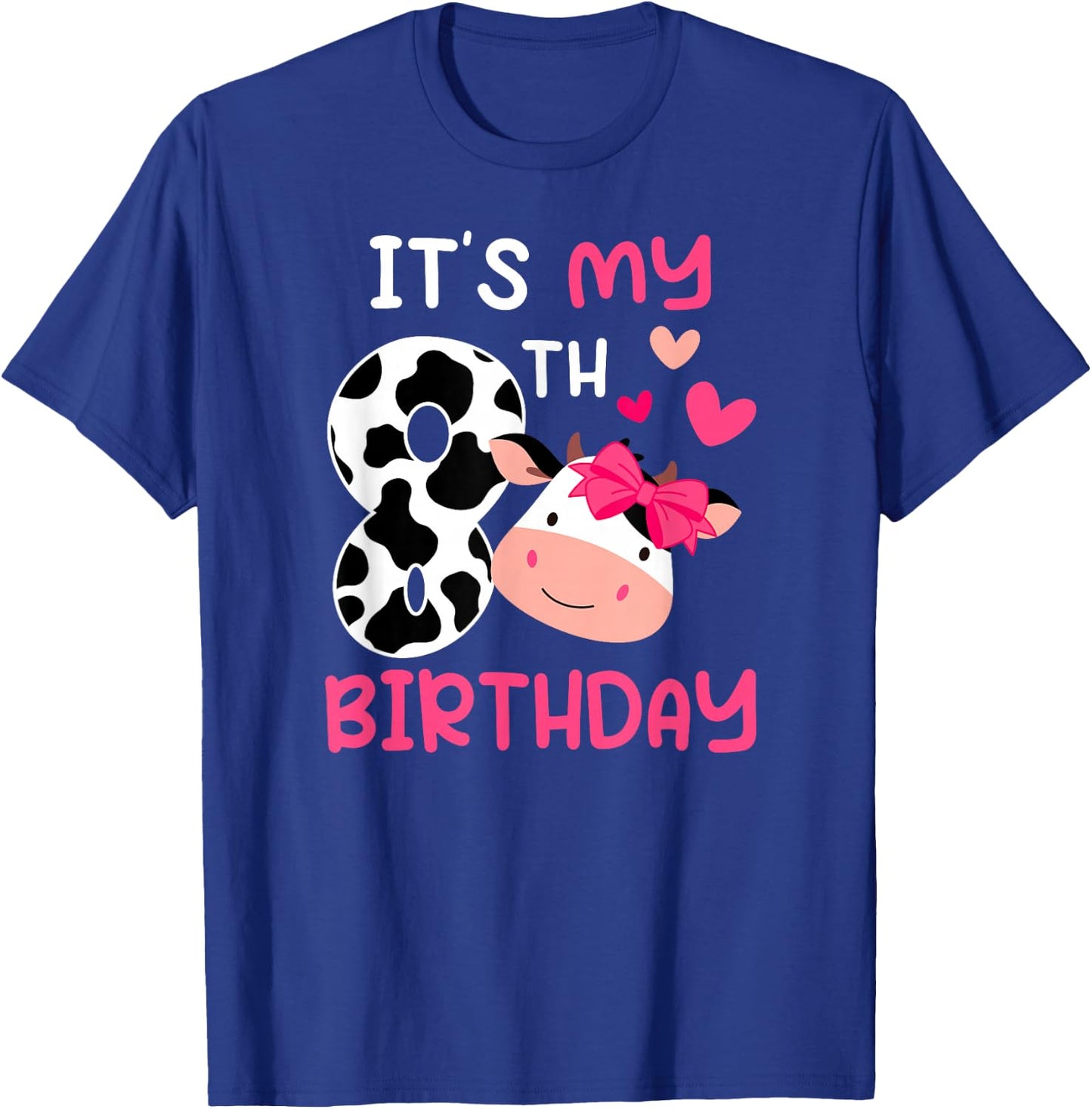 8th Cow Birthday 8 Year Old Girl Cow Birthday Party T-Shirt - T-Shirt | Royal