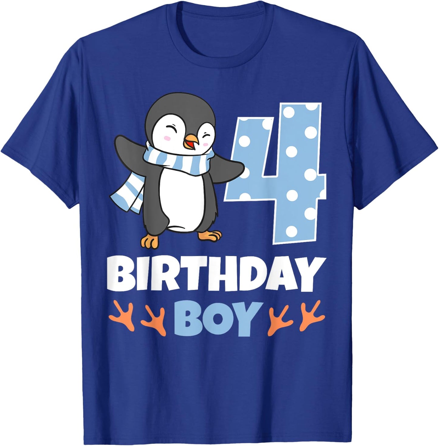 Penguin 4th Birthday Boy Winter Theme Party Celebration T-Shirt - T-Shirt | Royal