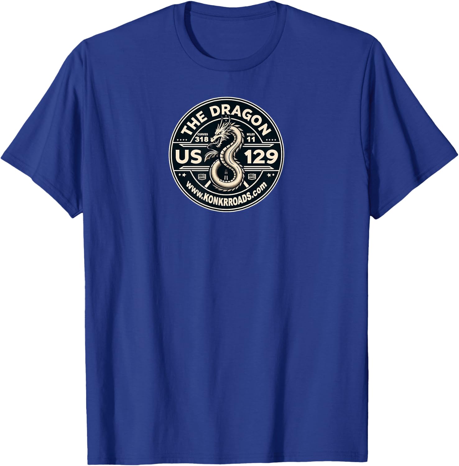 KONKR Roads US129 The Dragon Tail of Deals Gap NC TN T-Shirt - T-Shirt | Royal