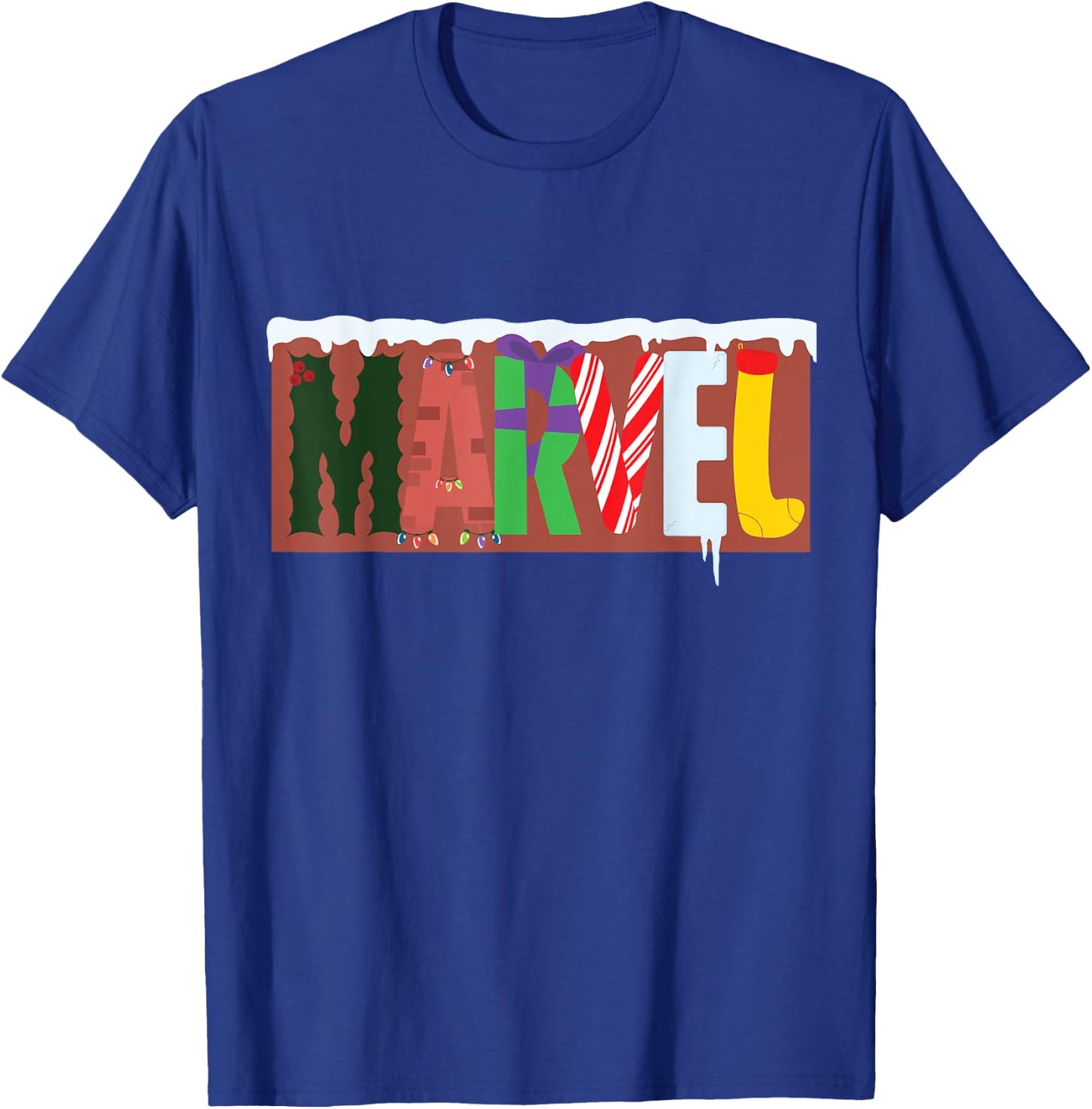 Marvel Logo with Christmas Holiday Avengers Decorations T-Shirt - T-Shirt | Royal