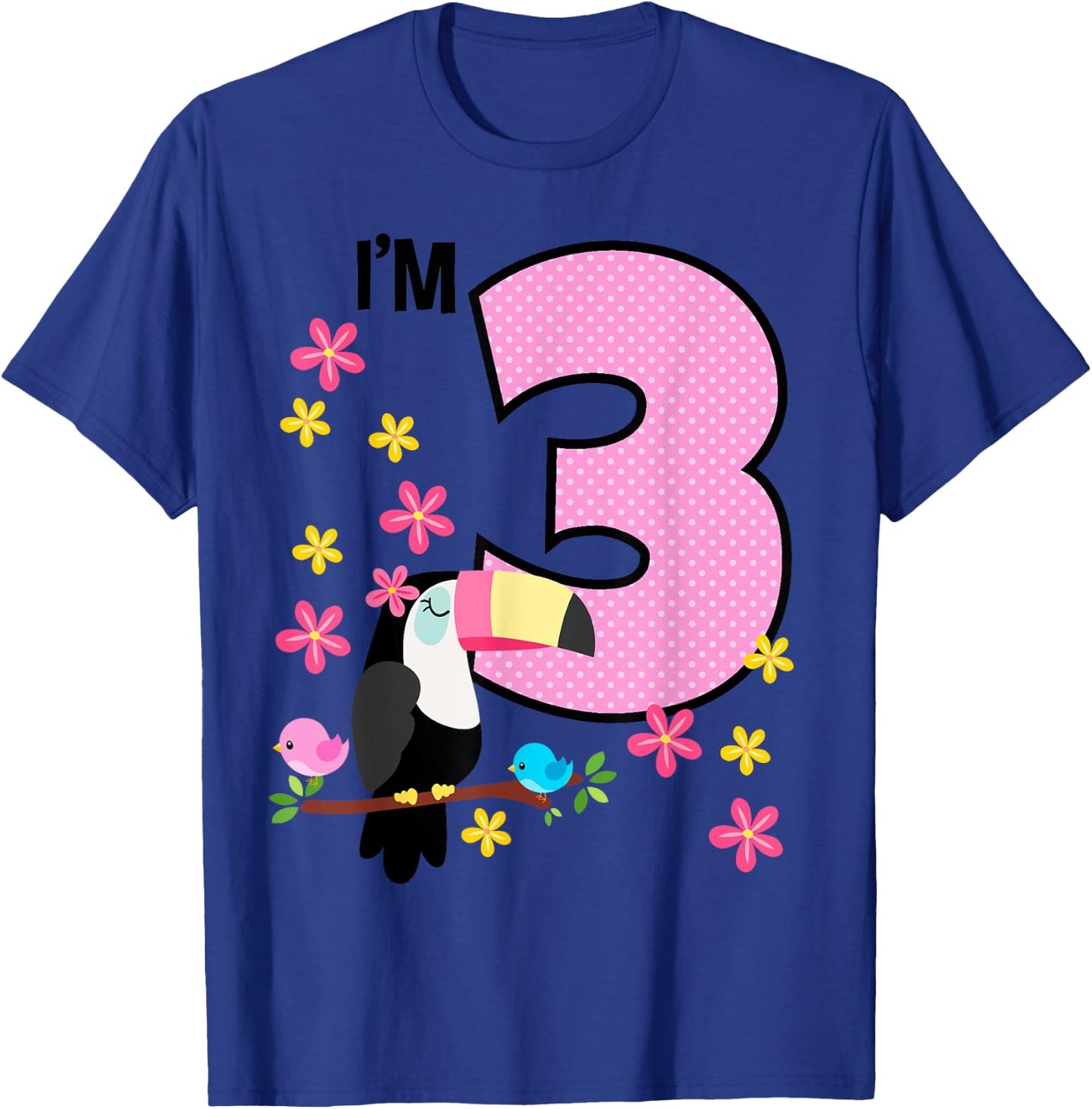 Toucan 3rd Birthday 3 Year Old Birthday Girl Tropical Birds T-Shirt - T-Shirt | Royal