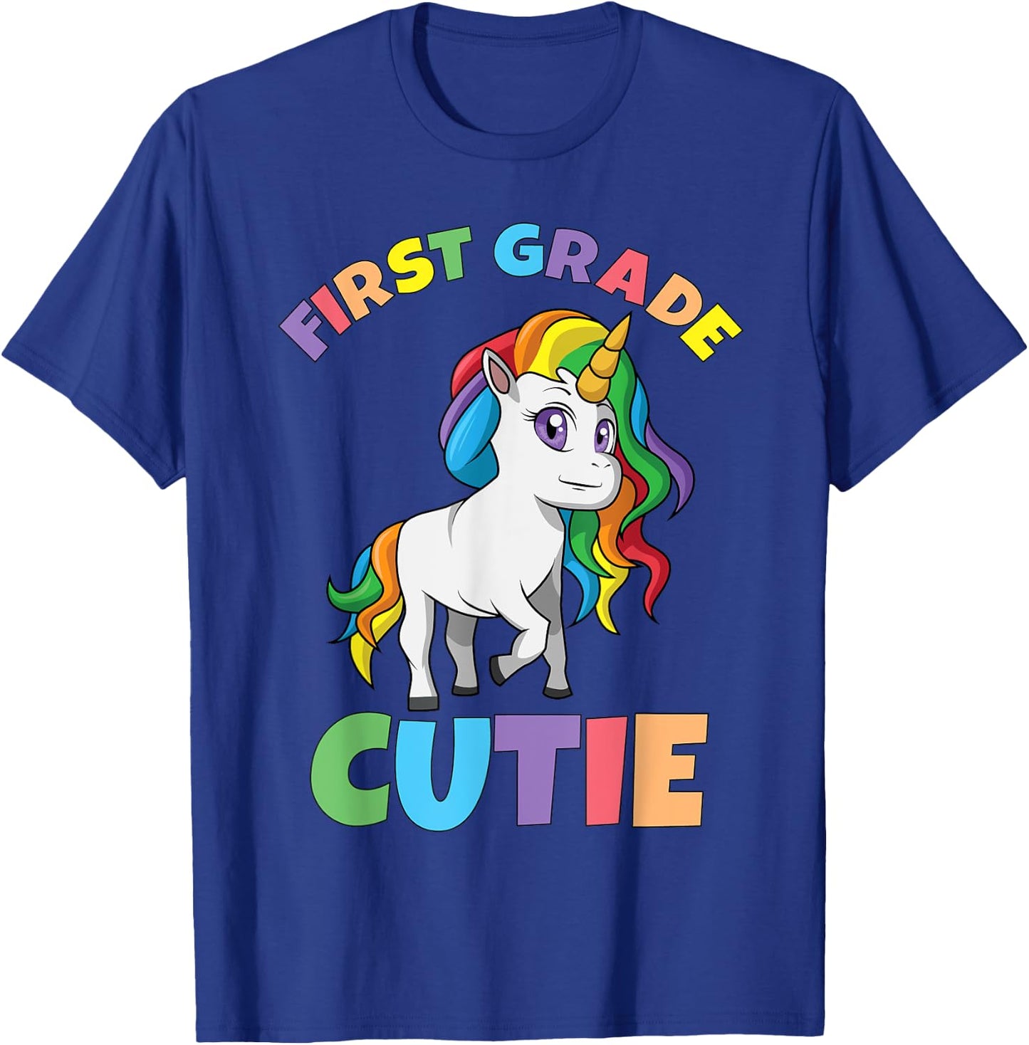 First Day of School 1st First Grade Cutie Girls Unicorn T-Shirt - T-Shirt | Royal