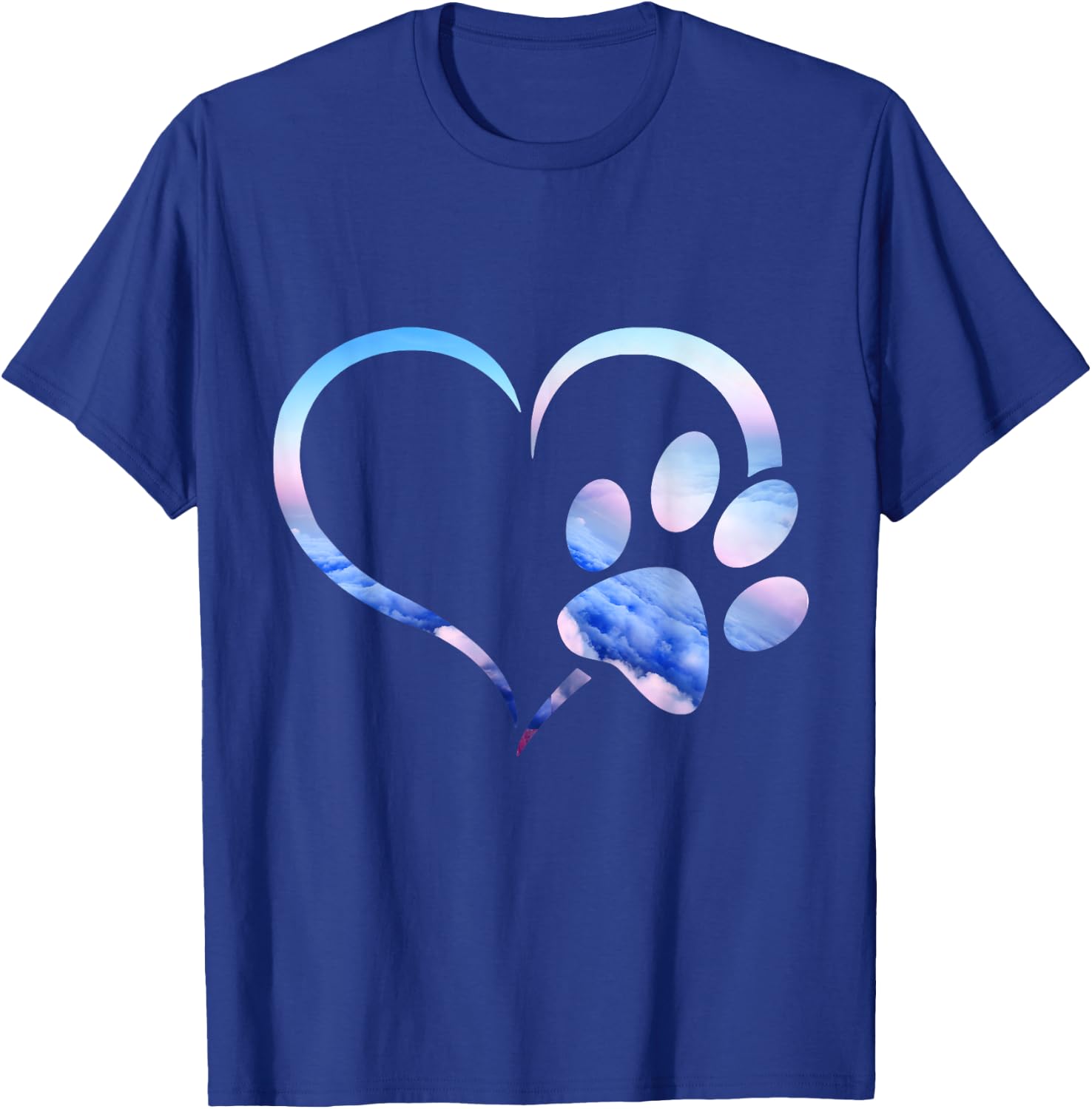 Blue pink Ombre Dog Paw Print heart For Dogs Lover Women Girls Kids T-Shirt - T-Shirt | Royal