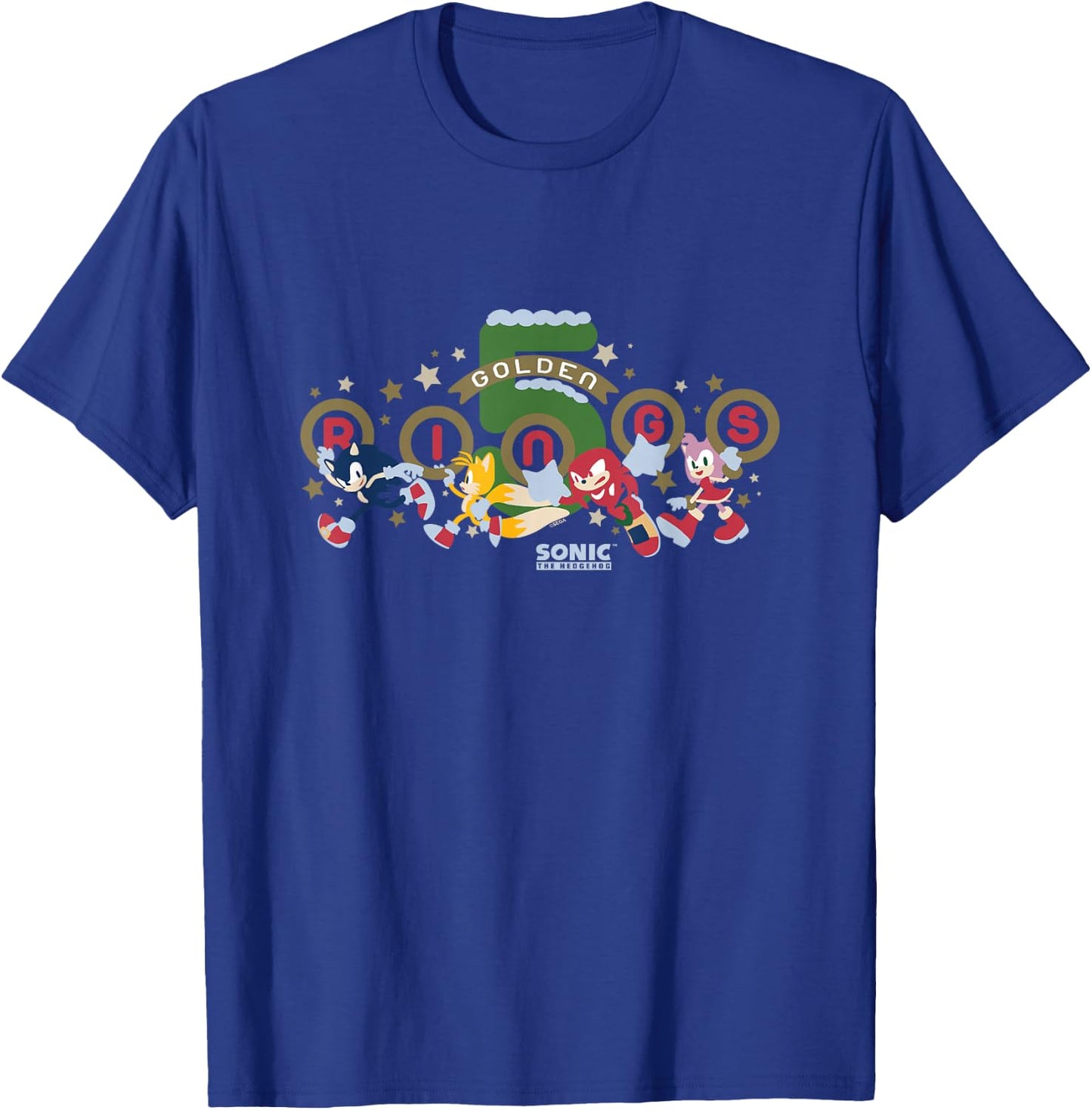 Sonic The Hedgehog Christmas 5 Golden Rings Vintage Logo T-Shirt - T-Shirt | Royal