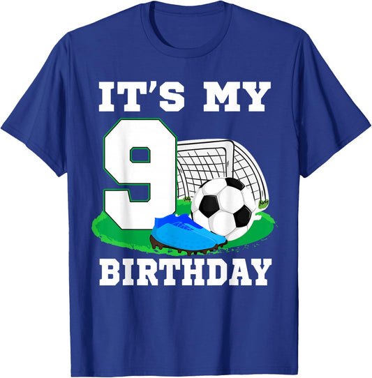 It's My 9 Year Old Birthday Soccer 9th Party Boy T-Shirt - T-Shirt | Royal