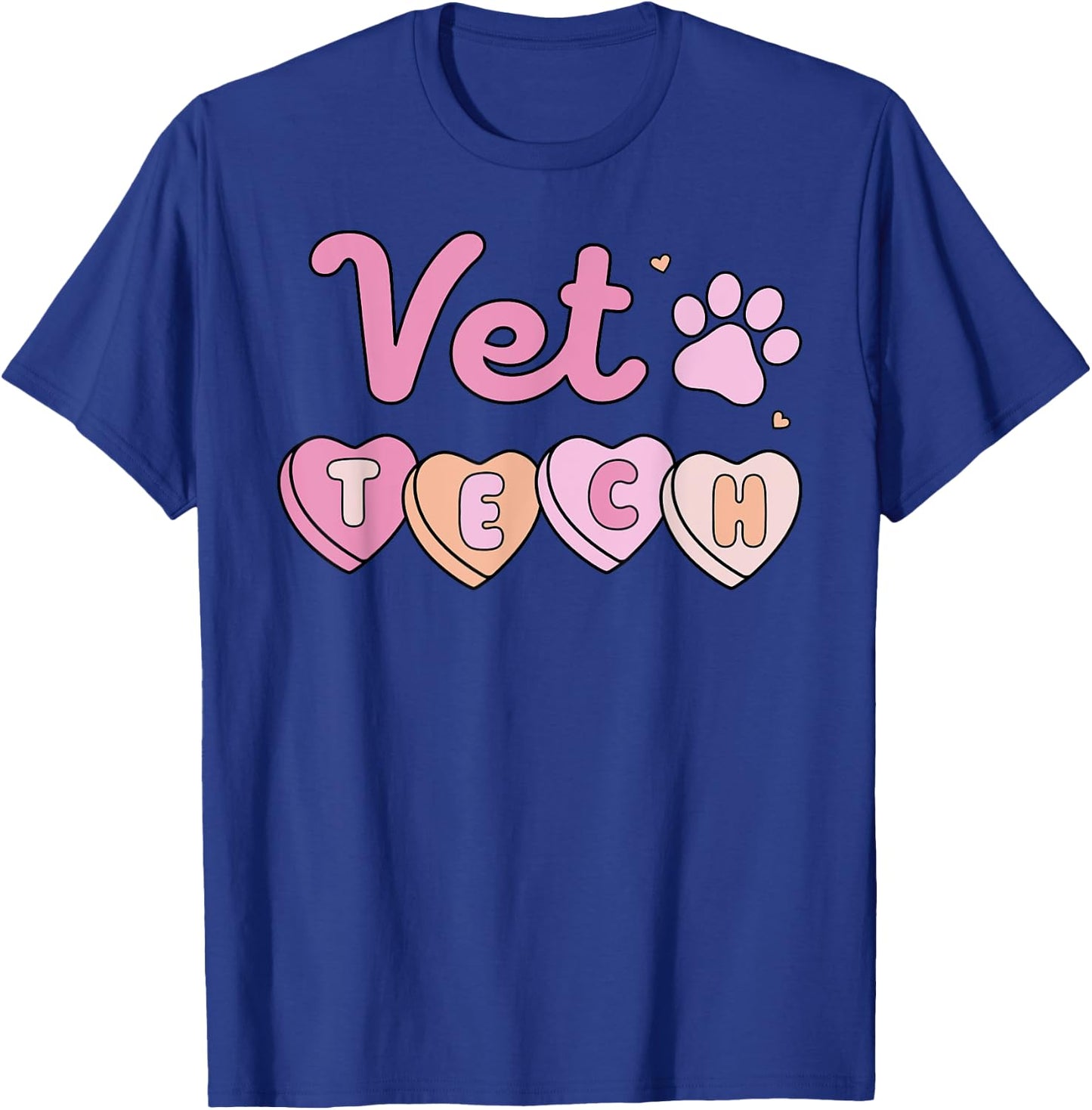 Vet Tech Valentines Day Veterinary Medicine Retro Hearts T-Shirt - T-Shirt | Royal