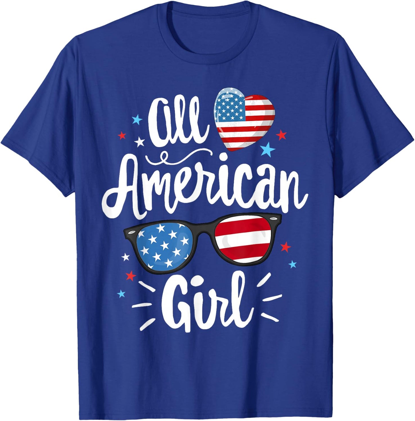 All American Girl Women American Flag 4th of July Patriotic T-Shirt - T-Shirt | Royal