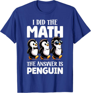 Math Penguin Teacher Funny Graphic T-Shirt - T-Shirt | Royal