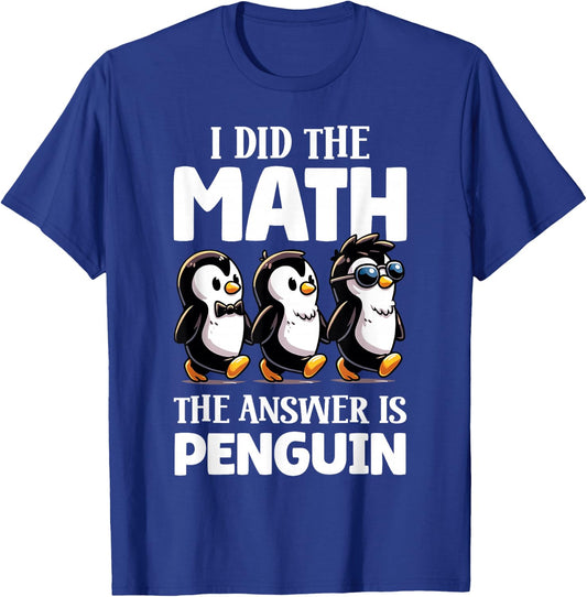 Math Penguin Teacher Funny Graphic T-Shirt - T-Shirt | Royal