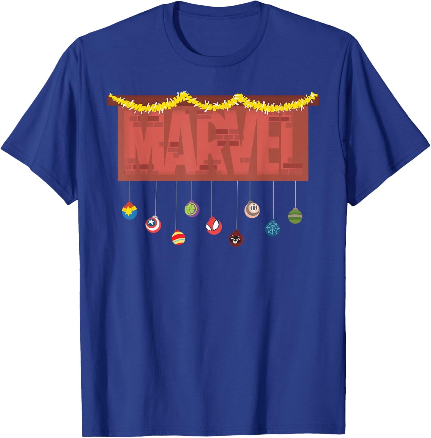 Marvel Logo Holiday Christmas Avengers Super Hero Ornaments T-Shirt - T-Shirt | Royal