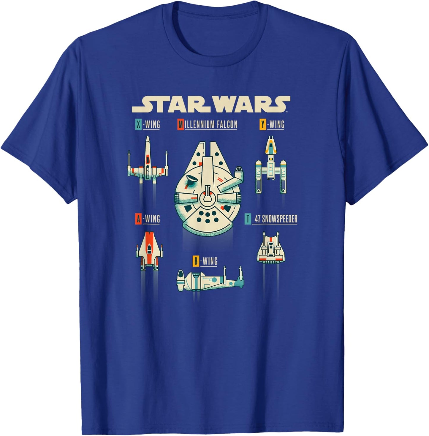 Star Wars Classic Rebel Ships Millennium Falcon Diagram T-Shirt - T-Shirt | Royal