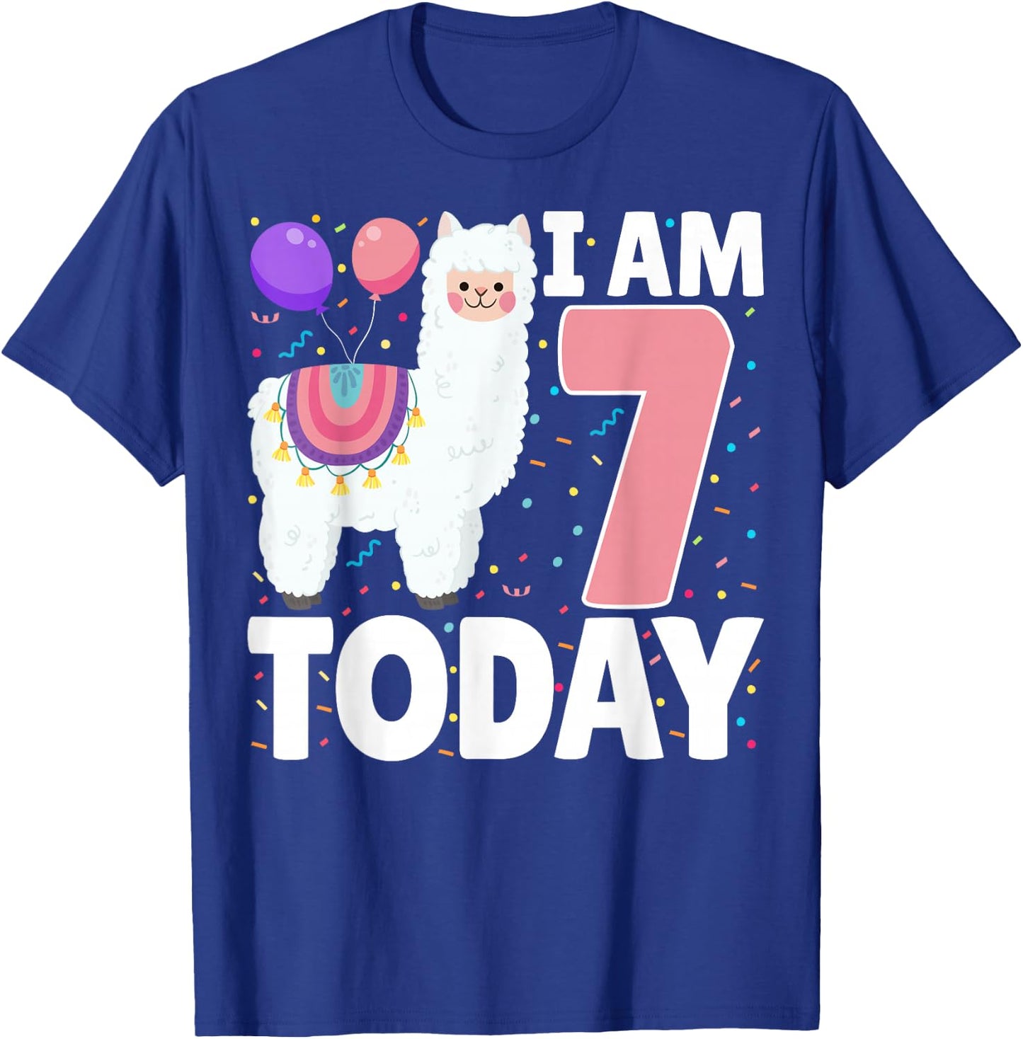 I'm 7 Today 7th Birthday Party Cute Llama Lover Boys Girls T-Shirt - T-Shirt | Royal