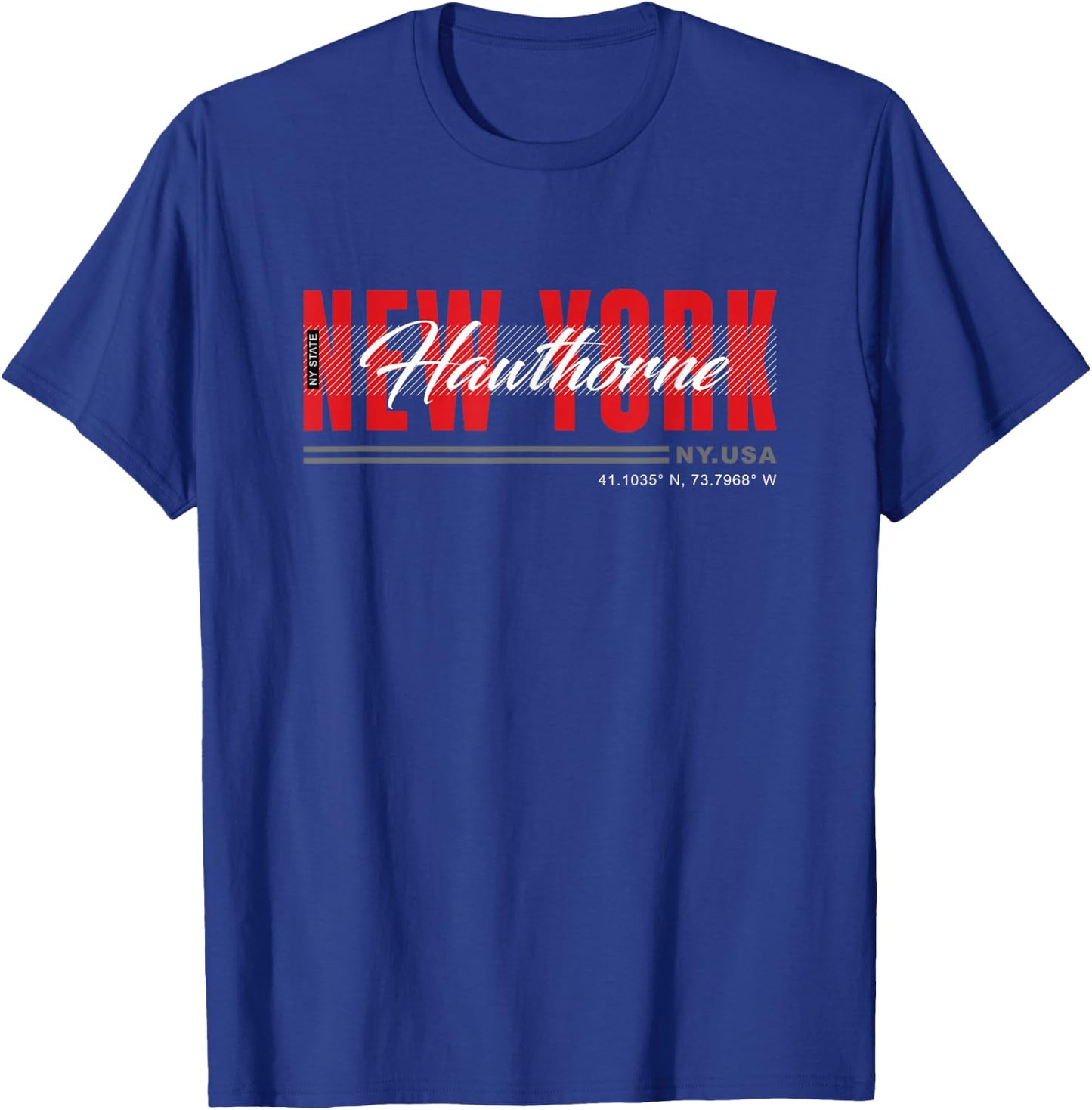 Hawthorne, New York Streetwear Bold Red Urban Design T-Shirt - T-Shirt | Royal
