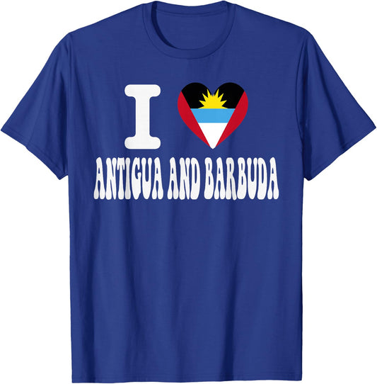 I Love Antigua and Barbuda Heart Flag Retro Travel Souvenir T-Shirt - T-Shirt | Royal