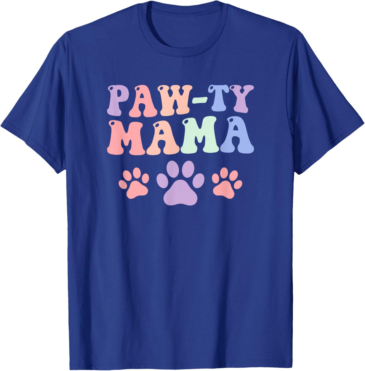 Paw-ty Mama Groovy Animal Foot Shapes Pet Lover T-Shirt - T-Shirt | Royal