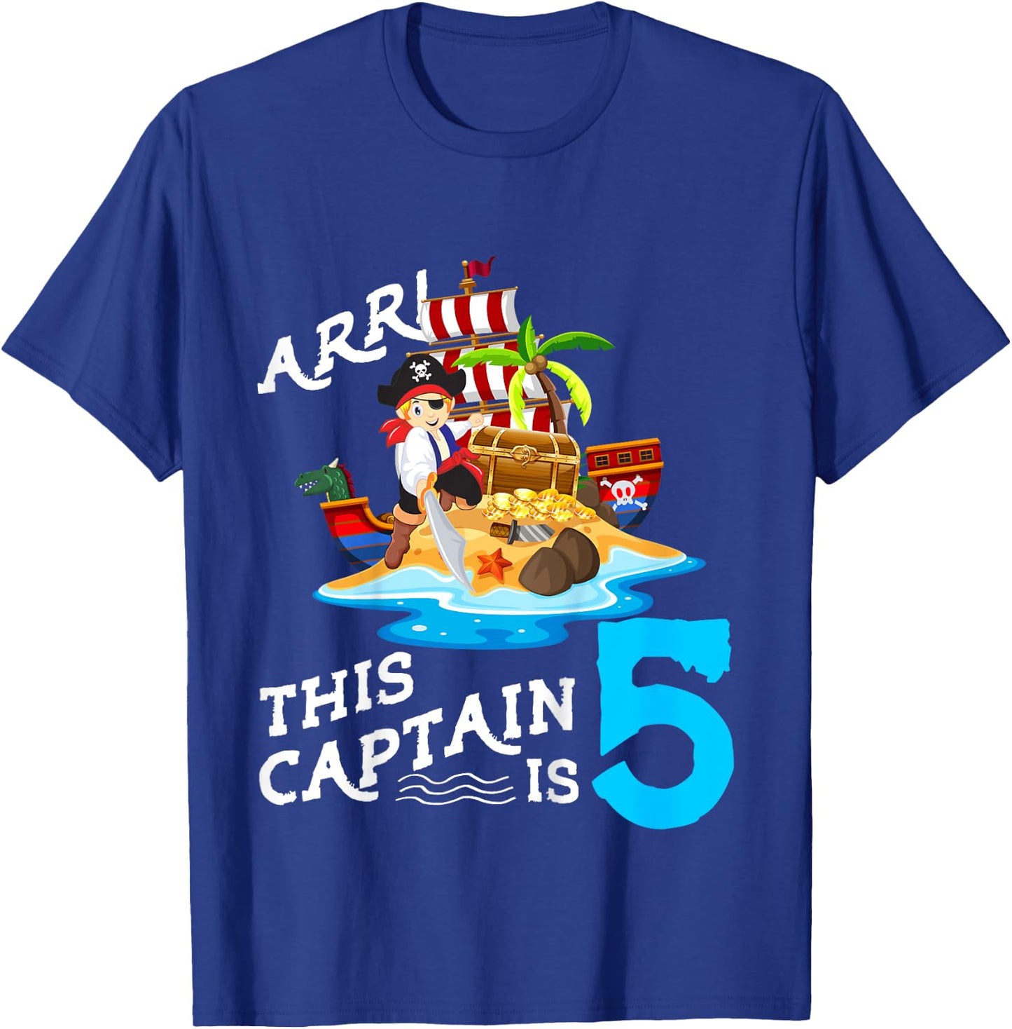 Kids 5 Year Old Pirate Birthday Boy This Captain Is 5 T-Shirt - T-Shirt | Royal
