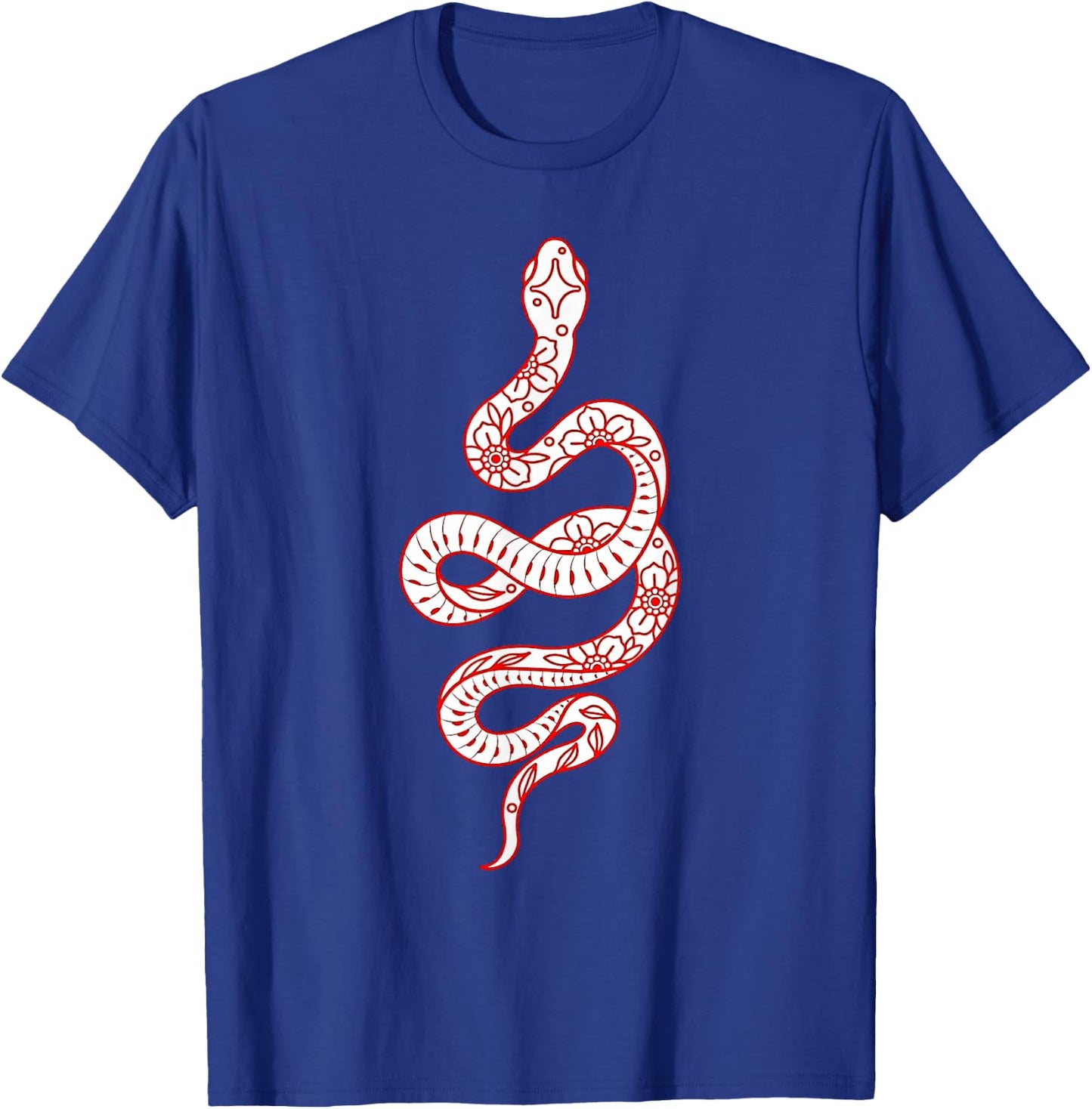 Red Snake Serpent x Flowers Minimal T-Shirt - T-Shirt | Royal