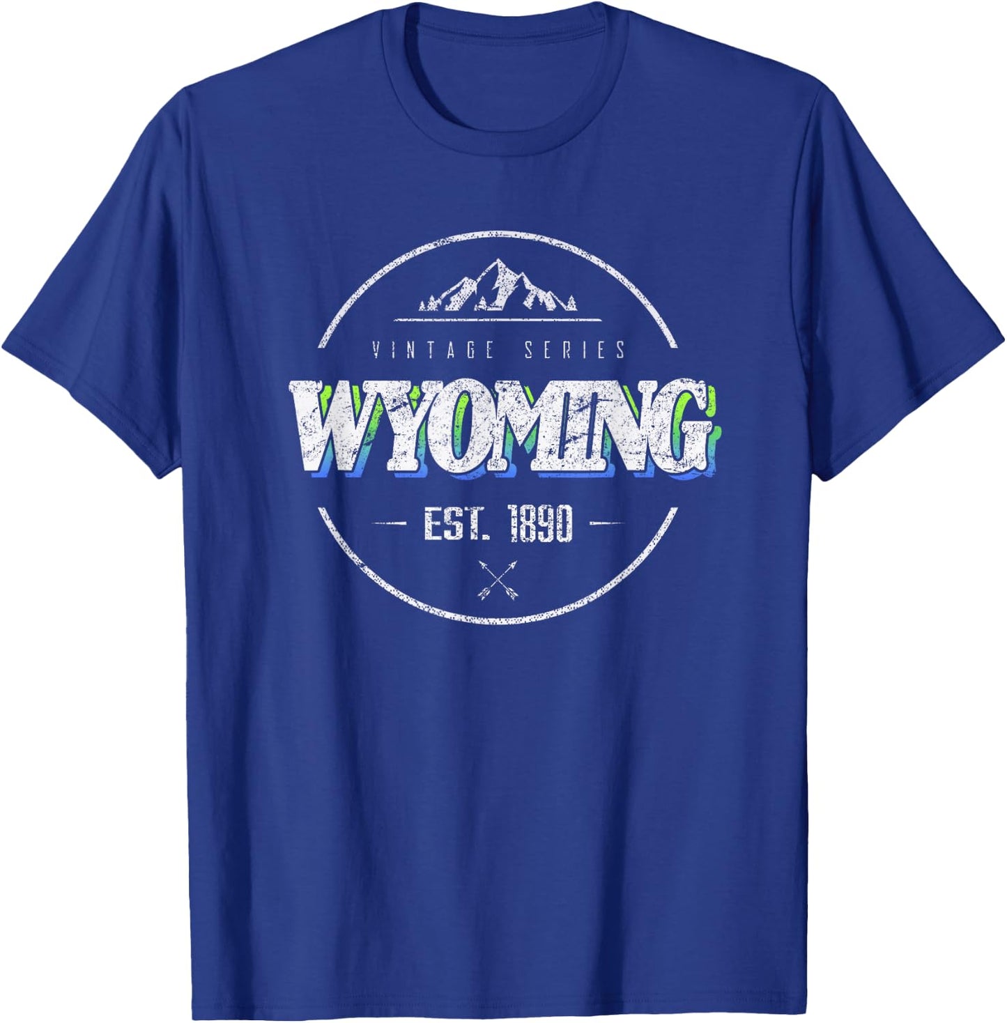 Wyoming Retro Vintage Mountain Outdoors State Graphic T-Shirt - T-Shirt | Royal