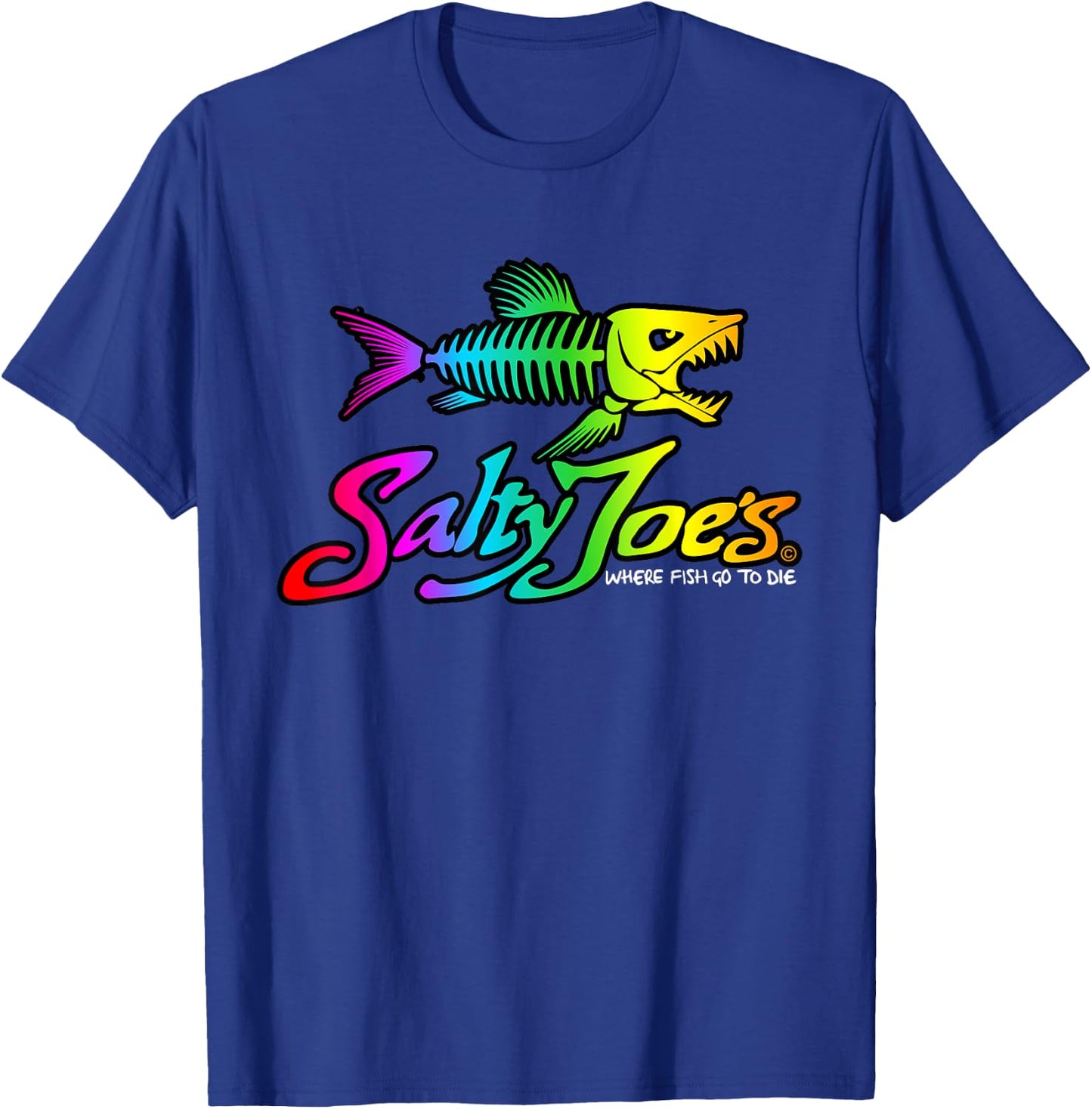 Salty Joe's Skeleton Fish Logo Surf Shop Graphic T-Shirt - T-Shirt | Royal