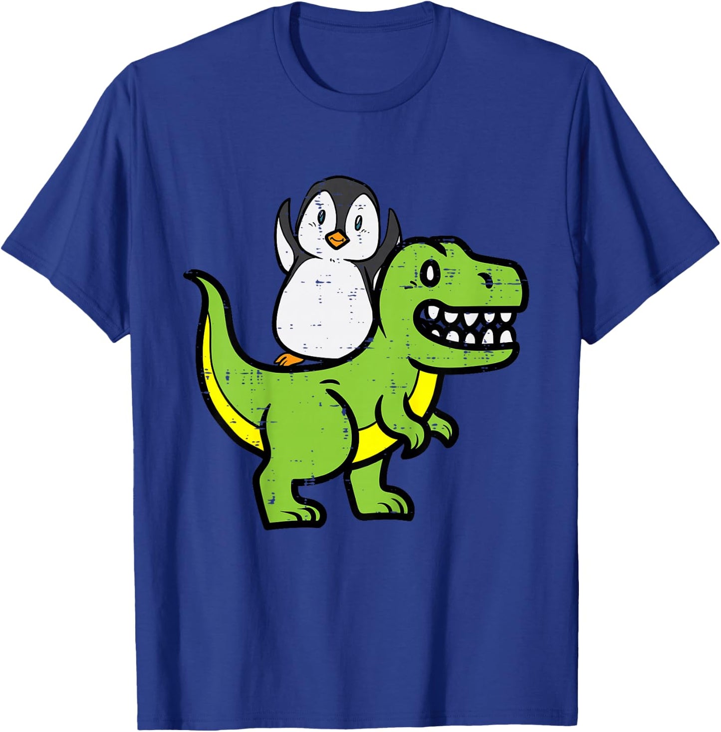 Kids Penguin Riding Dinosaur Trex Cute Boys Kids Toddler Youth T-Shirt - T-Shirt | Royal