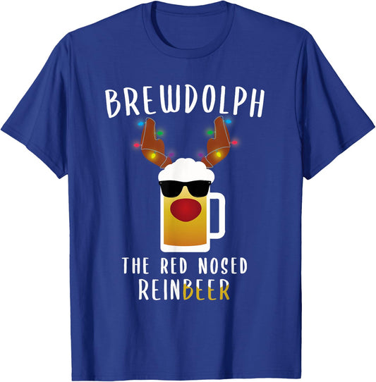 Reindeer Beer Rudolph Brewdolph Funny Christmas Gift T-Shirt - T-Shirt | Royal