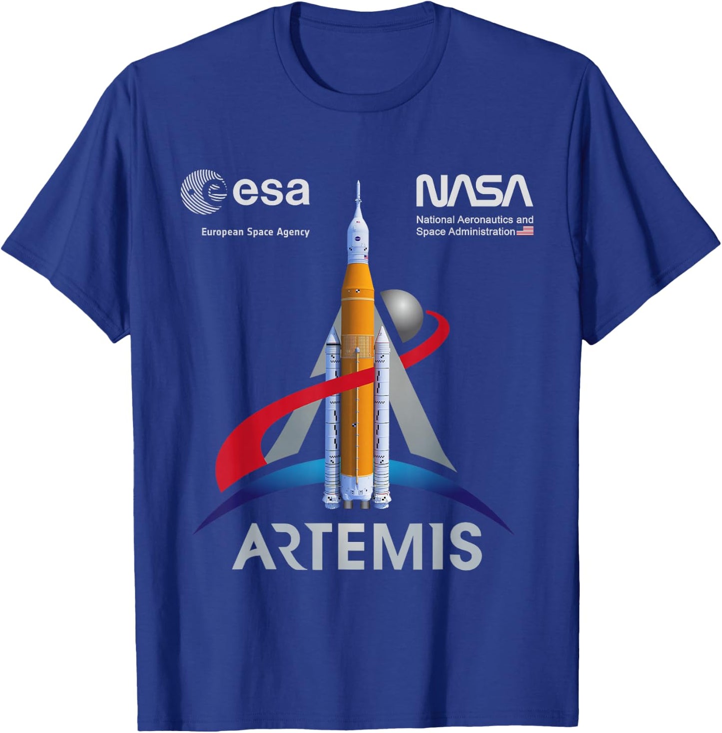 NASA Artemis Mission SLS Worm and ESA Logo T-Shirt - T-Shirt | Royal