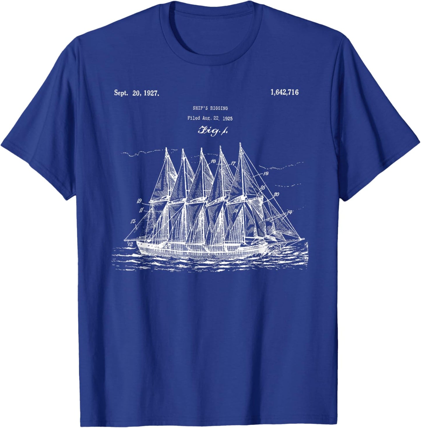 Vintage Ship Rigging Blueprint Shirt - Old Ocean Sailboat T-Shirt - T-Shirt | Royal